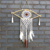 Protection Dream Catcher - Med Macrame Evil Eye White Grey Brown