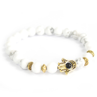 Gold Hamsa White Stone - Gemstone Bracelet