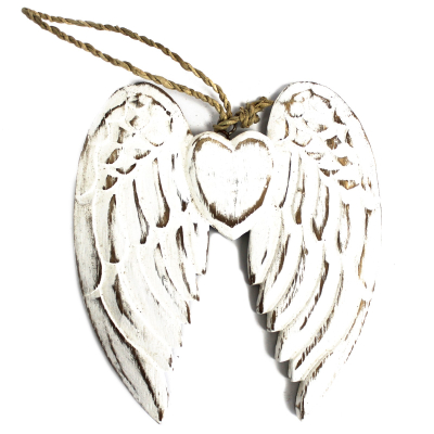 Hand Crafted Small Double Angel Wing and Heart - 15cm