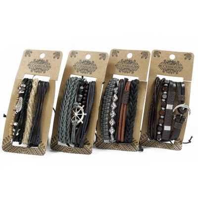 Men s Bracelet Sets - Metal and Leather (asst)
