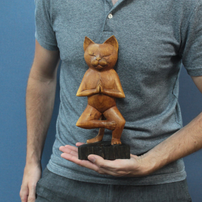 Hand carved Yoga Cats - One Leg