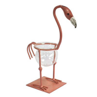 Hydroponic Home decor - Pink Metal Flamingo Des 2