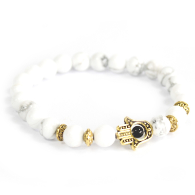 Gold Hamsa White Stone - Gemstone Bracelet