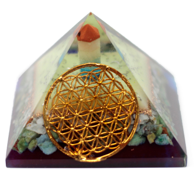 Lrg Orgonite Pyramid 80mm - Flower of life symbol