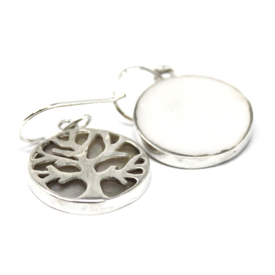Tree of Life Silver Earrings 15mm - Mother of Pearl