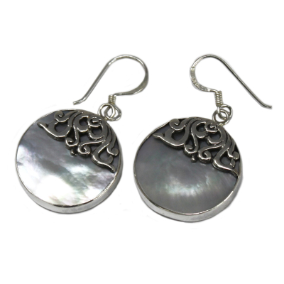 Shell and Silver Earrings - Classic Disc - Mop