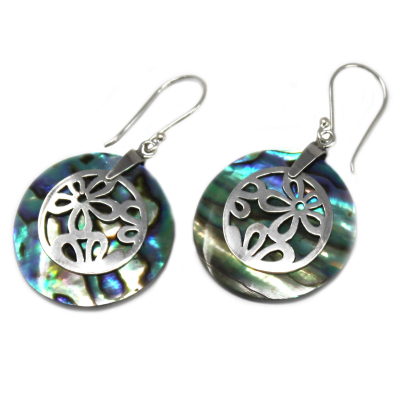Shell and Silver Earrings - Flowers - Abalone