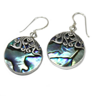 Shell and Silver Earrings - Classic Disc - Abalone