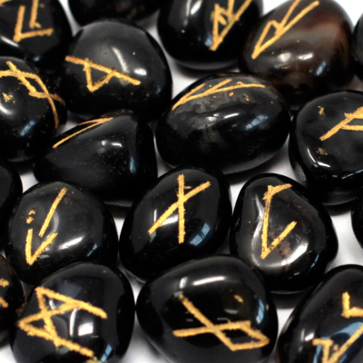 Runes Stone Set in Pouch - Black Onyx