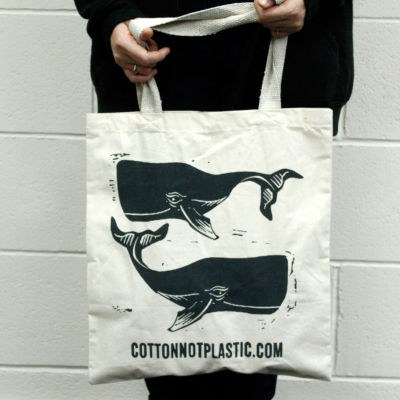 Large Natural Cotton Bag 38x42cm 6oz - Whales