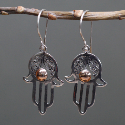 Silver and Gold Earring - Hamsa