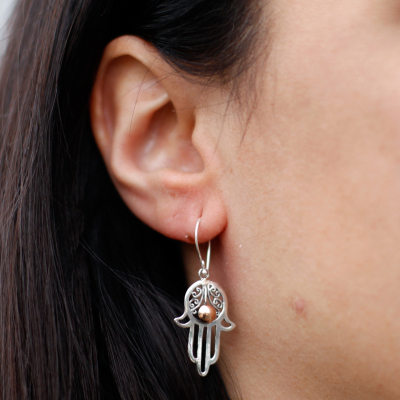 Silver and Gold Earring - Hamsa