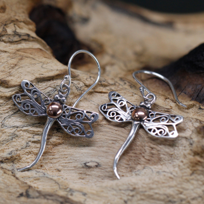 Silver and Gold Earring - Dragonflies