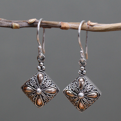 Silver and Gold Earring - Square Drop