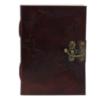 Leather World Map and Stitching Notebook (7x5 )