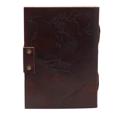 Leather World Map and Stitching Notebook (7x5 )