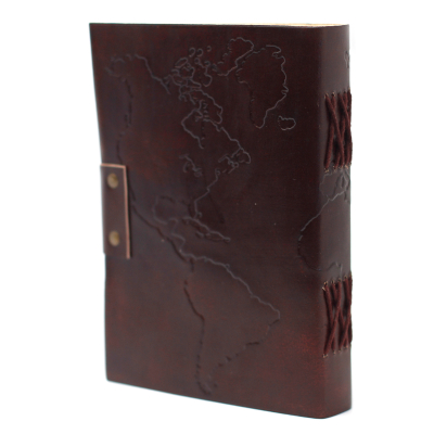 Leather World Map and Stitching Notebook (7x5 )