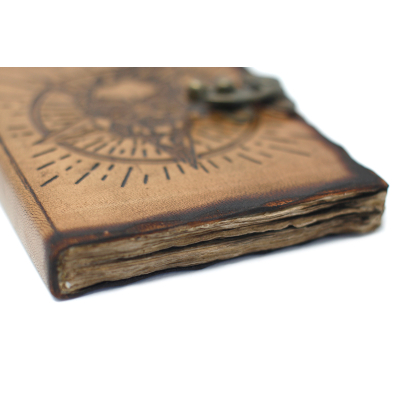 Leather Pentagon and Skull with Burns Detail Notebook (7x5 )