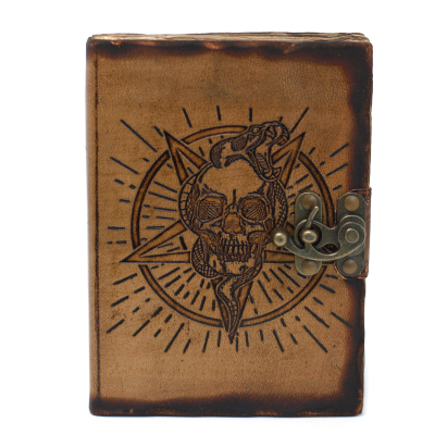 Leather Pentagon and Skull with Burns Detail Notebook (7x5 )