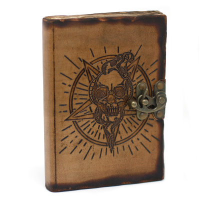 Leather Pentagon and Skull with Burns Detail Notebook (7x5 )