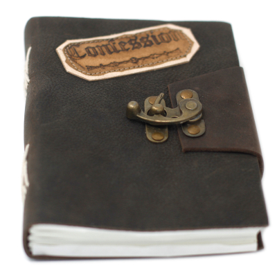 Leather Black Confessions with Lock Notebook (7x5 )