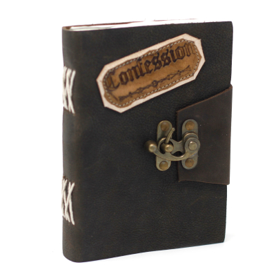 Leather Black Confessions with Lock Notebook (7x5 )
