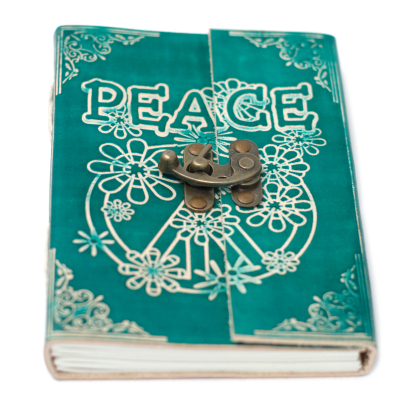 Leather Green Peace with Lock Notebook (7x5 )