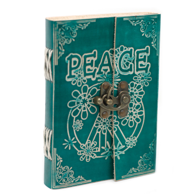 Leather Green Peace with Lock Notebook (7x5 )