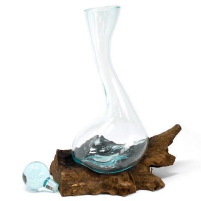 Melted Glass on Wood - Wine Decanter