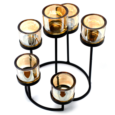 Centrepiece Iron Votive Candle Holder - 6 Cup Circle Tree