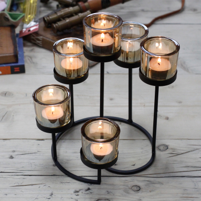 Centrepiece Iron Votive Candle Holder - 6 Cup Circle Tree