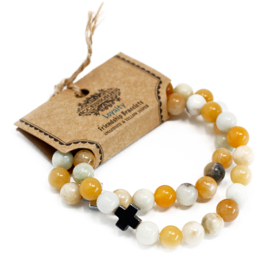 Set of 2 Gemstones Friendship Bracelets - Loyalty - Amazonite and Yellow Jasper