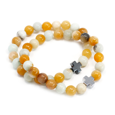 Set of 2 Gemstones Friendship Bracelets - Loyalty - Amazonite and Yellow Jasper