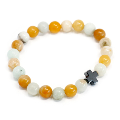 Set of 2 Gemstones Friendship Bracelets - Loyalty - Amazonite and Yellow Jasper