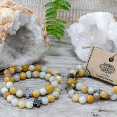 Set of 2 Gemstones Friendship Bracelets - Loyalty - Amazonite and Yellow Jasper