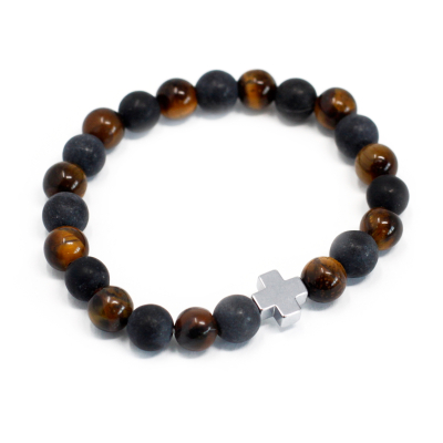 Set of 2 Gemstones Friendship Bracelets - Power - Tiger Eye and Black Stone