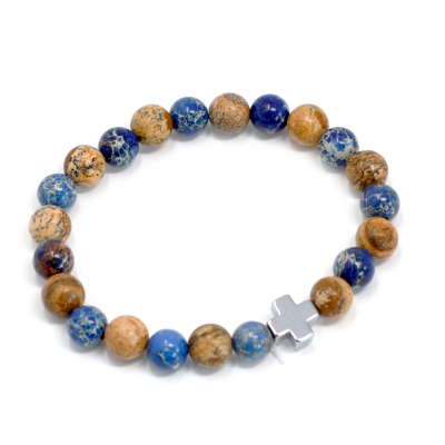 Set of 2 Gemstones Friendship Bracelets - Support - Sodalite and Picture stone