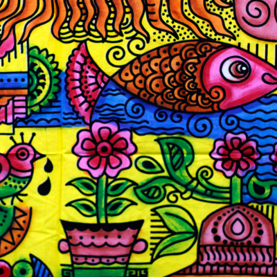 Hand brushed Cotton Wall Art - Sun