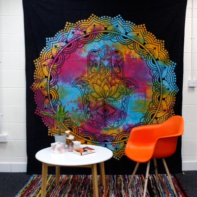 Double Cotton Bedspread Wall Hanging - Black Hamsa