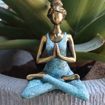 Yoga Lady Figure - Bronze and Turquoise 24cm