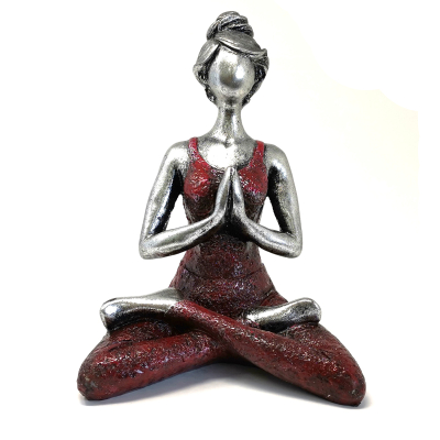 Yoga Lady Figure - Silver and Bordeaux 24cm