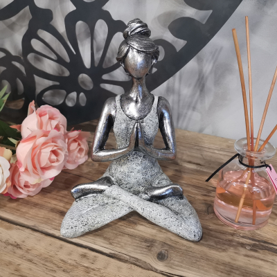 Yoga Lady Figure - Silver and White 24cm