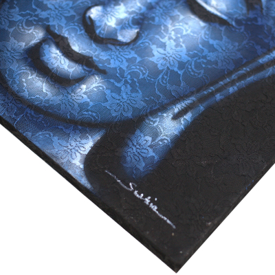 Buddha Painting - Blue Brocade Detail