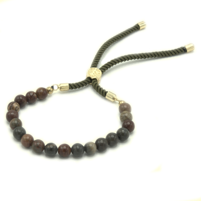 Gold Plated 18K Gemstone Moss String Bracelet - Picasso Jasper