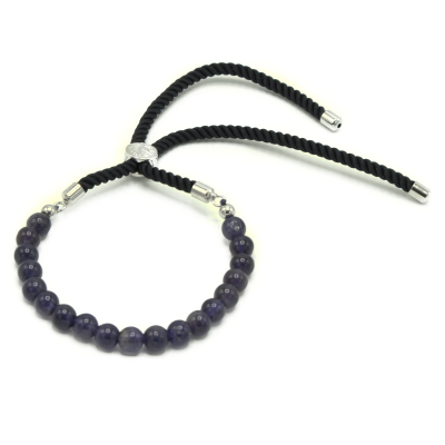 Silver Plated 925 Gemstone Black String Bracelet - Amethyst