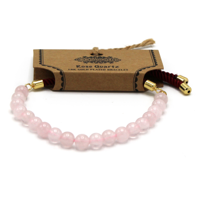 Gold Plated 18K Gemstone Bordeaux String Bracelet - Rose Quartz
