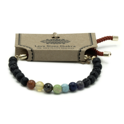 Gold Plated 18K Gemstone Royal String Bracelet - Lava Stone Chakra