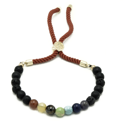 Gold Plated 18K Gemstone Royal String Bracelet - Lava Stone Chakra