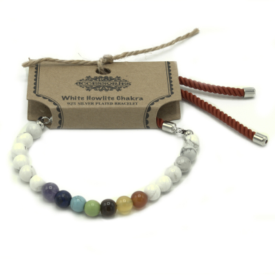Silver Plated 925 Gemstone Royal Red String Bracelet - White Howlite Chakra