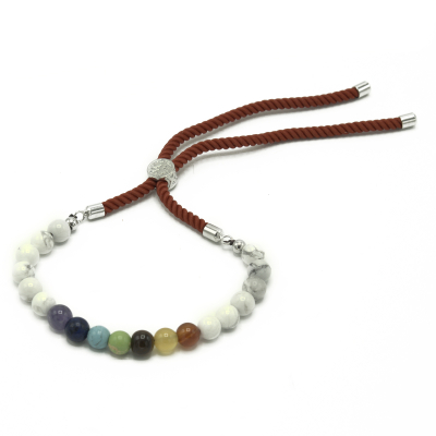 Silver Plated 925 Gemstone Royal Red String Bracelet - White Howlite Chakra